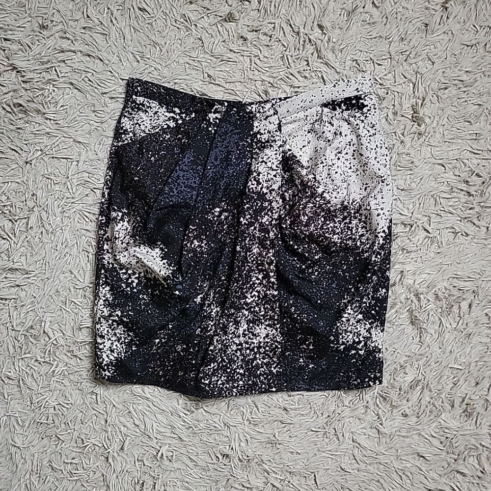 Halston Heritage Skirt Size 4 Artsy Speckle Print Faux Wrap Mini Skirt Designer